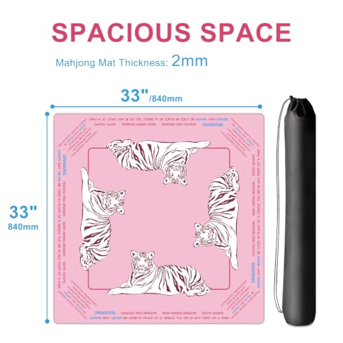 Preppy Pink and White Tiger Mahjong Mat for Table with Rules, 33×33 Inches | Anti-Slip, Waterproof, Noise-Reducing Table Cover for American Mahjong, Poker, Board Games , Dominoes, and Card Games - color: Pink-1