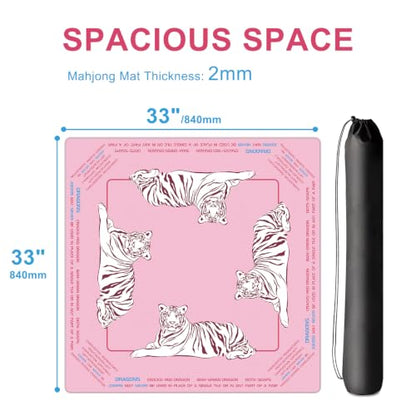 Preppy Pink and White Tiger Mahjong Mat for Table with Rules, 33×33 Inches | Anti-Slip, Waterproof, Noise-Reducing Table Cover for American Mahjong, Poker, Board Games , Dominoes, and Card Games - color: Pink-1
