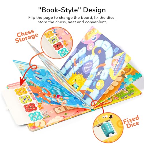 Mideer 6-in-1 Magnetic Travel Games for Kids Ages 3-8, Portable Board Game Book Set - Snakes Ladders, Ludo & More, Travel Essentials for Road Trip Airplane Camping, Educational Toys, Idea