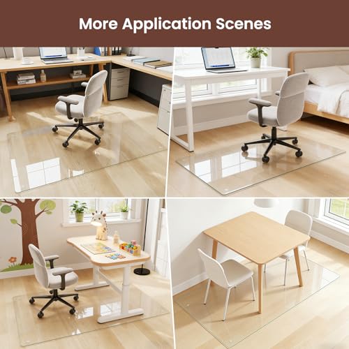 48"x80" Tempered Glass Chair mat for Carpet, Office Chair Mat with Round Corner, Desk Chair Mat for Carpet/Hardwood Floor/Rolling Chair-with 6 Anti-Slip Pads - size: 48x80