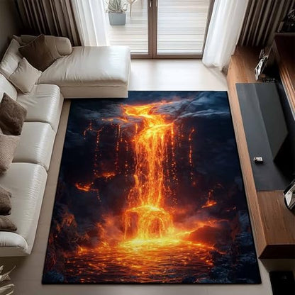 Lava Area Rug, Rock Red Lava Rug, 3D Optical Illusion Flame Rugs, Rock Rugs, Washable & Non Slip & Soft Nature Rock Carpet for Living Room, Bedroom, Office (9' x 15' (Rectangular)) - color: Multi 5, size: 9' x 15' (Rectangular)