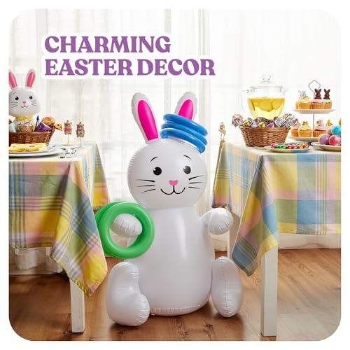 ArtCreativity 30" Easter Bunny Inflatable Ring Toss Game for Kids and Adults, 6 Rings, Weighted Bottom, Family Outdoor Party, White