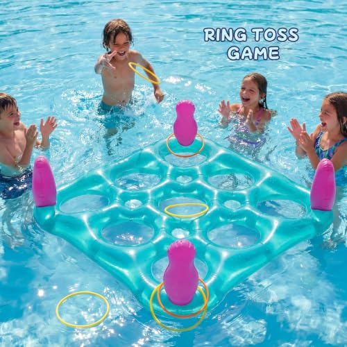 ECHTPower Tic-Tac-Toe Pool Toys Games - 2-in-1 Giant Inflatable Pool Floats with Ring Toss Set and 10 Balls, Fun Summer Party Water Beach Float Pool Game for Adults Teens Kids (Green) - color: Green