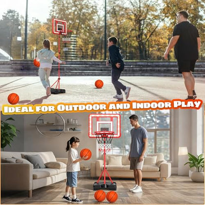 Kids Indoor Basketball Hoop with Scoreboard & Timer,Toddler Adjustable Height Basketball Goal Toy for Outdoor Backyard,Sports Game Play - style: Red Stand & Door