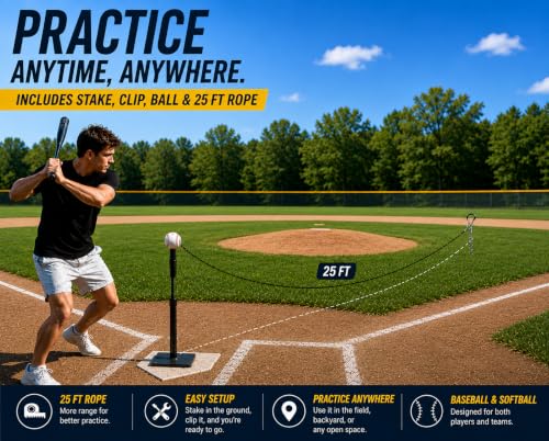 Baseball & Softball Swing Trainer – Practice Your Swing in The Backyard with a Real Ball & Get 50 Feet of Flight Feedback Ages - style: BASEBALL