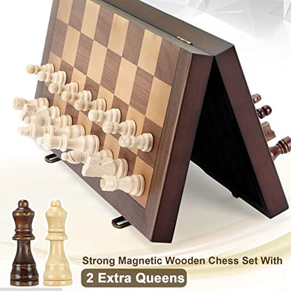 Magnetic Wooden Chess Set for Adults Kids 12'' Chess Board with Handmade Pieces, Folding Portable Travel Unique Chess Sets Game for Tournament Professional Beginner - size: 12 INCHES