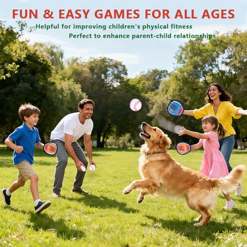 Toss and Catch Ball Game, Kids Toddler Baseball Catch Toy, Outdoor Game for Beach Pool Yard, Birthday Gifts for Boys Girls Age 3-12, 4 Paddles Sticky Ball and Catch Game