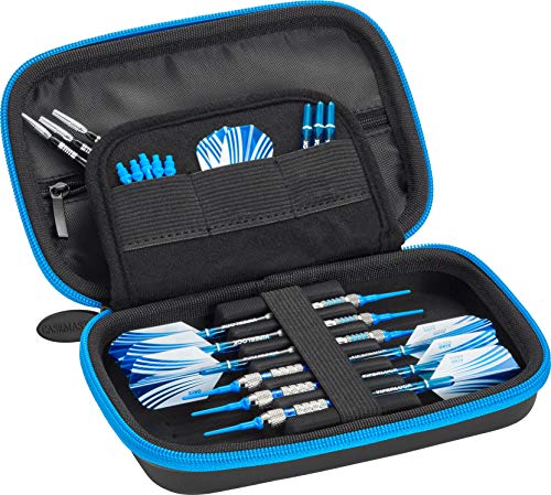 Casemaster Sentinel 6 Dart Case, Holds Extra Accessories, Tips, Shafts and Flights, Compatible with Steel Tip and Soft Tip Darts, Impact & Water Resistant Tactech Shell, Blue Zipper - color: Blue