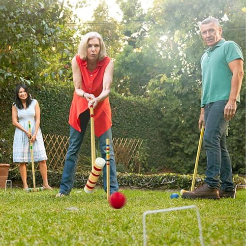 Croquet Set - 6 Players Outdoor Family Games, Portable Wooden Sports Set, Reusable Lawn Backyard Park Kit | Durable Handbag Included, Fun Courtyard Game for Kids Adults Friends Outdoor Activity