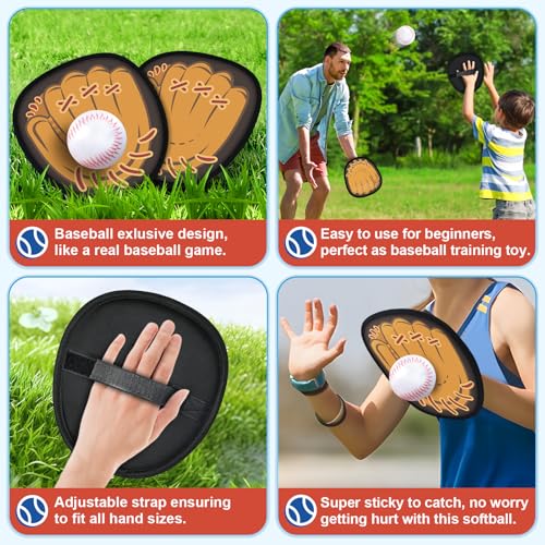 Ellinjan 4 Pack Catch Ball Game Set, Outdoor Toys for Kids Ages 4-8-12, Baseball Training Glove for Sports, Summer Toys Pool Beach Backyard Lawn Games for Toddlers Kids Family, Fun Ideal Gifts