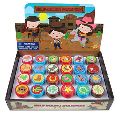 TINYMILLS 24 Pcs Western Cowboy Cowgirl Stampers for Kids Western Party Favors Goody Bag Stuffers Pinata Fillers Carnival Classroom Rewards