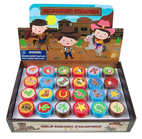 TINYMILLS 24 Pcs Western Cowboy Cowgirl Stampers for Kids Western Party Favors Goody Bag Stuffers Pinata Fillers Carnival Classroom Rewards