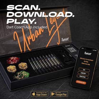 IgnatGames Soft Tip Darts Set for Electronic Dartboards, 9 Pack 18g Stainless Steel, Multi-Zone Grip, 70 Spare Tips, Magnetic Case & Companion App - color: 18g Boston Lantern