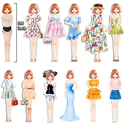 Magnetic Princess Dress Up Paper Doll Pretend Play Toys Magnet People Clothes Puzzles Game for 3+ Year Old Girls Toddler,Preschool Learning Created Imagine Set Birthday Gift - style: A Set