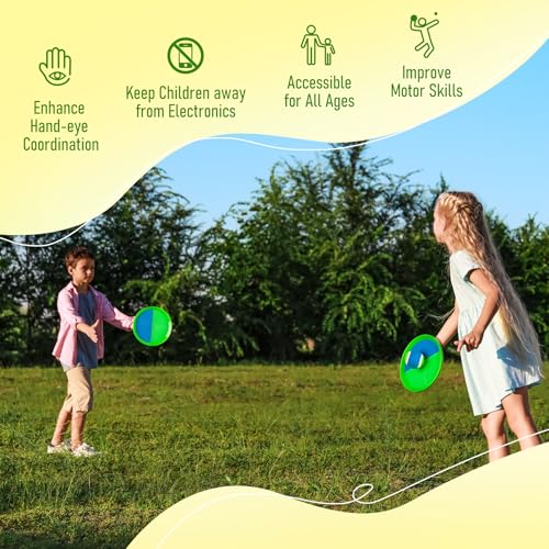 Toss and Catch Ball Game Set, 4 Paddles and 4 Balls Outdoor Paddle Catch Game for Kids, Backyard Beach Pool Yard Toy, Summer Birthday Gift for Boys Girls Ages 4-12 - color: Green Blue+yellow Red