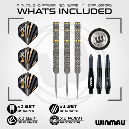 Winmau Michael Van Gerwen MvG EvoX Professional Darts Set - 90% Tungsten Darts with Flights & Shafts - Precision Grip Barrels for Steel Tip & Soft Tip Darts - Available in 18g - 24g Weights - size: 22.5G - Steel Tip