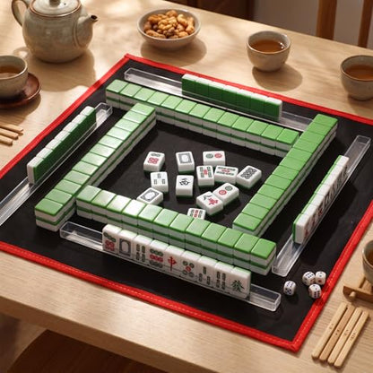 Professional Traditional Chinese Mahjong Set, 30 mm 146 Sturdy Plastic Tiles with Dice, Wind Indicator & Green Felt Case for Authentic Hong Kong Mahjong Gameplay