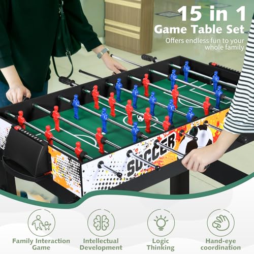 15-in-1 Multi Game Table, 48" Combo Game Table for Kids, Adults, Combination Game Table Set for Home, Game Room w/Foosball, Hockey, Pool Table, Ping Pong, Basketball, Shuffleboard - color: 15 in 1