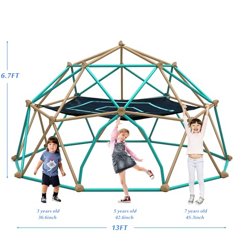 Merax 13FT Climbing Dome with Hammock, Outdoor Geometric Dome Climber Play Center for Kids 3-10 Supporting 1000 lbs, Easy Assembly Jungle Gym - style: 13FT Blue & Coffee