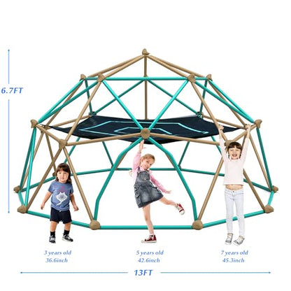 Merax 13FT Climbing Dome with Hammock, Outdoor Geometric Dome Climber Play Center for Kids 3-10 Supporting 1000 lbs, Easy Assembly Jungle Gym - style: 13FT Blue & Coffee