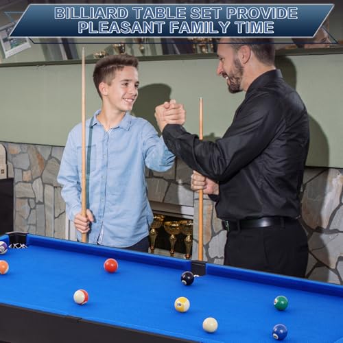 Folding Pool Table, Portable Billiard Game Tables for Kids and Adults, Mini Pool Table with Locking Legs, Adjustable Feet, Balls, Cues, Triangle, Chalk, Brush - color: 54-inch/Blue & Black