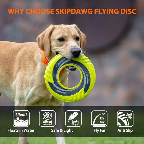 SKIPDAWG Interactive Tug Toy, Flying Disc Water Toy Non-Toxic Light TPR/Nylon Fabric, Pet Training and Outdoor Exercise Toys for Dogs, Diameter 9 Inches - color: Original Green