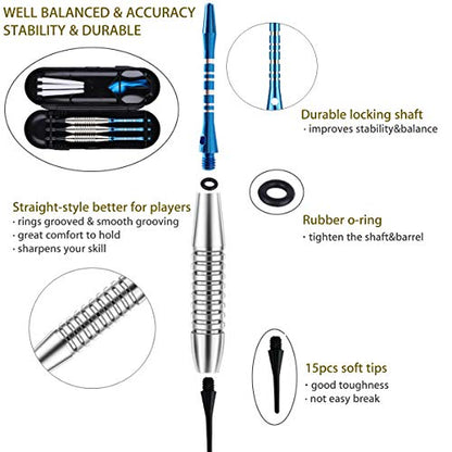 Darts Plastic Tip Set - 18g 21g Colorful Rainbow Soft Tip Darts 50 Anti-Loose O-Rings 6 Shaft (Aluminum/Nylon 45mm) 6 Durable Flights Extra 50 Soft Tips Electronic Dartboard - color: Blue-DARTB