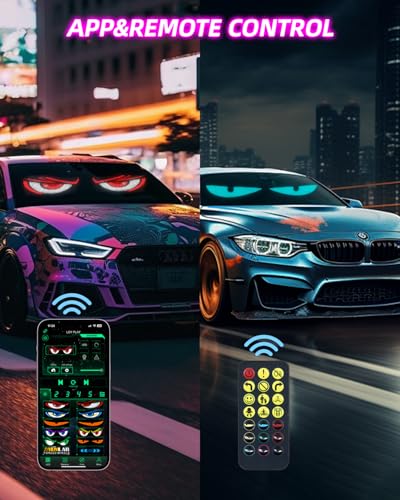 2pcs Devil Eyes Light for Windshield,14“*4”Programmable Flexible LED Display with Remote/App Control,Custom Animations, Patterns & Text,for Store、Cars、 Trucks - size: 14"*4"/2pcs