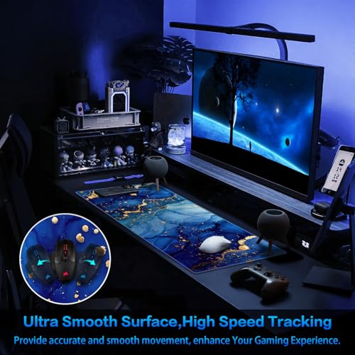 Canjoy Gaming Mouse Pad, 31.5x15.7inch Large Extended Mousepad Big Computer Desk Mat for Keyboard and Mouse Full Desk Mouse Mat with Non-Slip & Rubber Base - color: Blue Marble