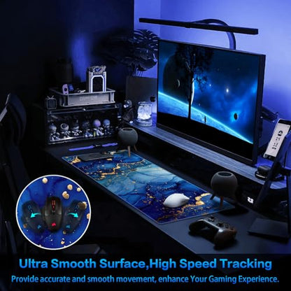 Canjoy Gaming Mouse Pad, 31.5x15.7inch Large Extended Mousepad Big Computer Desk Mat for Keyboard and Mouse Full Desk Mouse Mat with Non-Slip & Rubber Base - color: Blue Marble
