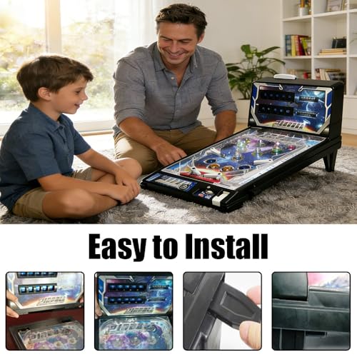 Mini Pinball Machine Electronic Tabletop Arcade Pinball Game Retro Desktop Birthday Pinball Gifts Toy with Light Sound Digital Scoreboard