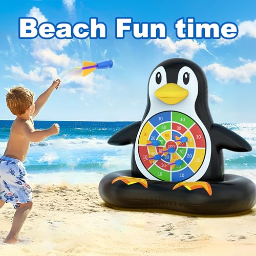 MOONTOY Fun Pool Toys, Inflatable Dart Board Floating Water Game for Kids Ages 4-8 8-12, Outdoor Backyard & Beach Games for Boys Girls Teens and Adults - color: Penguin-black