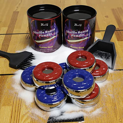 Shuffleboard Pucks and Sand Set - 2 1/8" Table Pucks with 2 Cans Wax | 2 Cans Medium Speed shuffleboard Sand and 53mm Pucks, Mini Brush / Dustpan,Color box packaging is the best choice for gifts
