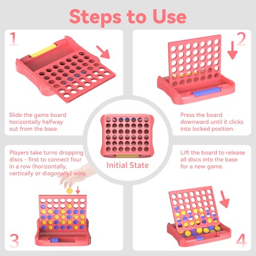 Pup Go 4 in a Row Game, Connect & Win Four in a Row Board Game, Portable 2-Player Strategy Games for Travel, Gift for Girl Age 3 4 5 6 7 8-12, Family Games Foldable Design with 6 Spare Discs Pink - color: Pink