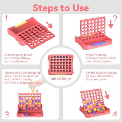 Pup Go 4 in a Row Game, Connect & Win Four in a Row Board Game, Portable 2-Player Strategy Games for Travel, Gift for Girl Age 3 4 5 6 7 8-12, Family Games Foldable Design with 6 Spare Discs Pink - color: Pink