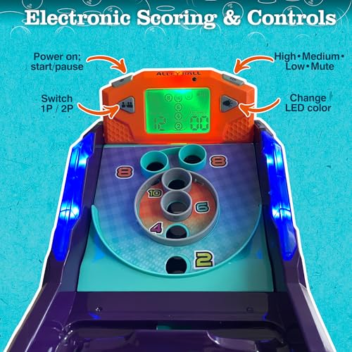 Alley Ball Game — Electronic Roll & Score Tabletop Arcade, Auto Scoring with Lights & Sound, Pull-Handle Launcher — 1-2 Players, Mini Arcade Game for Kids - style: Alley Ball