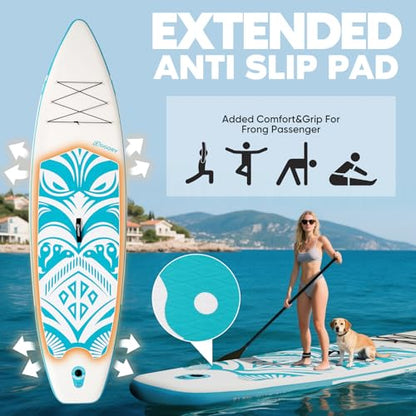Inflatable Paddle Board,Stand Up Paddle Board Set, Extra Wide SUP Board with Removable Fin, Floating Paddle, Hand Pump, Waterproof Phone Pouch,Traveling Board - color: TT green/Kayak Seat