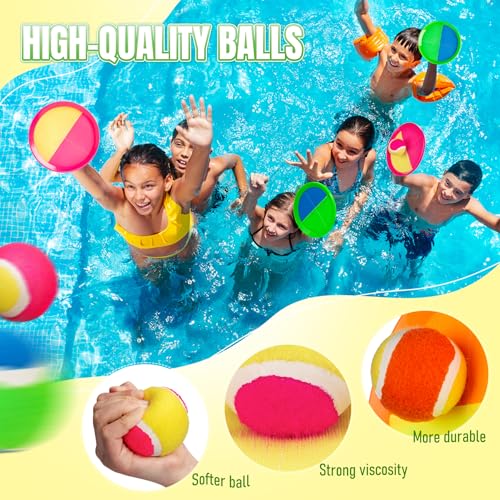 Toss and Catch Ball Game Set, 4 Paddles and 4 Balls Outdoor Paddle Catch Game for Kids, Backyard Beach Pool Yard Toy, Summer Birthday Gift for Boys Girls Ages 4-12 - color: Green Blue+yellow Red