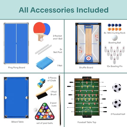 SereneLife 2-in-1/4-in-1/5-in-1 Multi-Game Table – Foosball, Air Hockey, Ping-Pong, Billiards, Shuffleboard – Family Arcade Game Table, Accessories Included (on Foot)