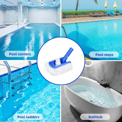 Pool Brush Head with Pool Vacuum Head for Inground & Above Ground Pools, Round Heavy Duty Scrubber Pool Broom Cleaning Nylon Brush with 1/4" or 1/2" Swivel Hose Connection, No Pole