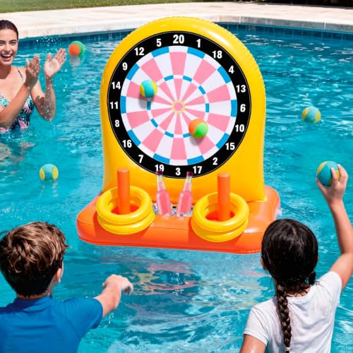 SLOOSH 2-in-1 Fun Pool Toys Set for Kids, Inflatable Dart Board & Ring Toss Game, Pool Floats Water Game Toys for Beach Yard Outdoor Ball Play, Party Birthday Gift for Kids Teen Adult