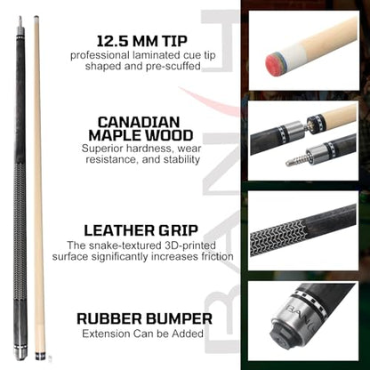 Banly Pool Cue Stick - 58" Canadian Maple Pool Cue 12.5mm Low Deflection Pool Stick Piano Lacquer Finish Professional Cue Stick - color: Slate Grey-Wood Shaft