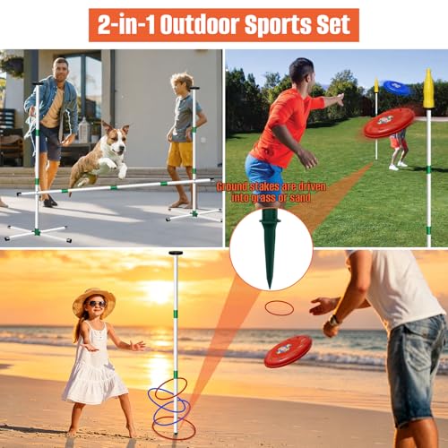 Kovshuiwe Flying Disc Game Set, Bottle Smash Disc Toss Game- Indoor & Outdoor Team Game, Disc Toss Outdoor Games Height Adjustable Bottle Drop Set-Play at The Beach, Lawn, Backyard, Park, Tailgating