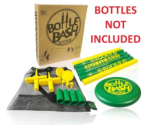 Bottle Bash Outdoor Flying Disc Game Set – Frisbee Toss Backyard and Beach Game for Family, Adult & Kids - Beersbee & Polish Horseshoes - color: Rookie (Bottles Not Included)