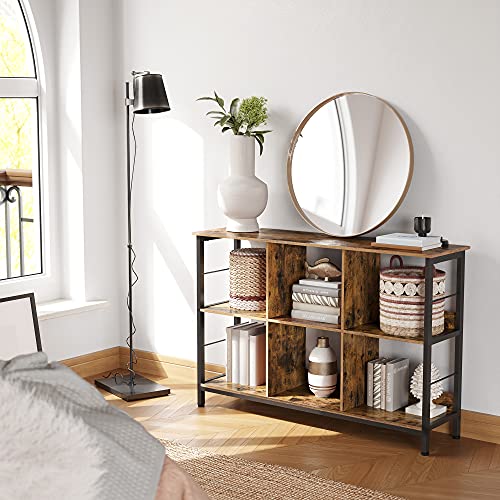 VASAGLE Bookshelf, Cube Shelf, Console Table, TV Stand with 6 Storage Cubes, for Office, Living Room, Bedroom, 13 x 47.2 x 31.5 Inches Industrial Design, Rustic Brown and Black ULLS104B01 - size: 13"D x 47.2"W x 31.5"H