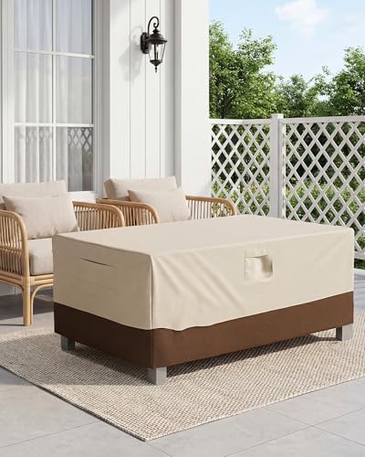 Vailge Rectangular/Oval Patio Table Cover, Heavy Duty and Waterproof Outdoor Lawn Patio Furniture Covers, Large Beige & Brown - color: Beige & Brown, size: Rectangle-72"L x 44"W x 23"H