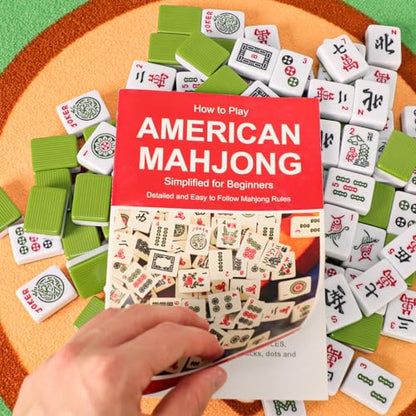 American Mahjong Game Set, 166 Green Tiles, 4 All-in-One Color Rack/Pushers, Complete Mahjong Tile Set，Green Carrying Bag - color: Green
