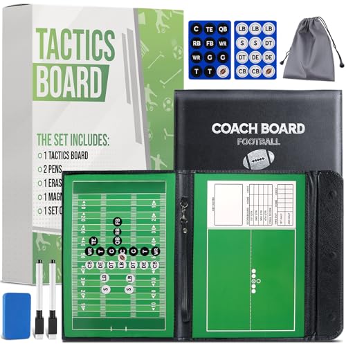 ZPU Dry Erase Coaching Board, Magnetic Coaches Clipboards, Portable Foldable Tactics Board with Dry Erase Marker Pen and Magnets – Basketball, Football, Soccer, Hockey - style: Football