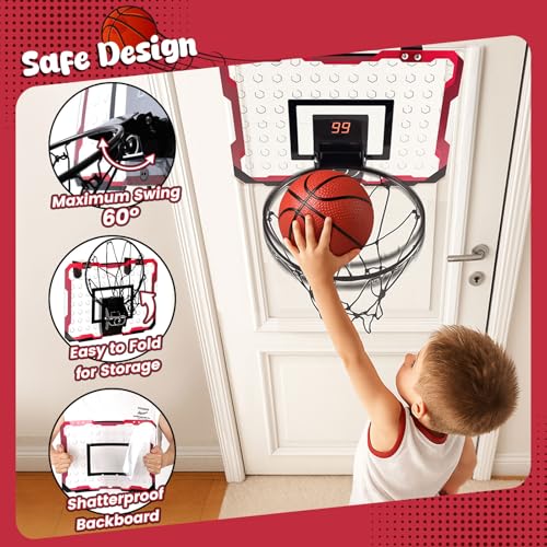 LovesTown Indoor Basketball Hoop for Kids, Door Basketball Hoop with Electronic Scoreboard LED Lighting Birthday Toys Gifts for Boys Girls - style: Classic