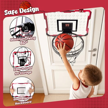 LovesTown Indoor Basketball Hoop for Kids, Door Basketball Hoop with Electronic Scoreboard LED Lighting Birthday Toys Gifts for Boys Girls - style: Classic